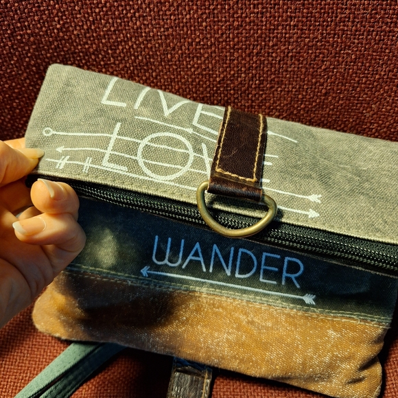 Mona B Live Love Canvas Crossbody Bag - Brown and Olive - Picture 8 of 9